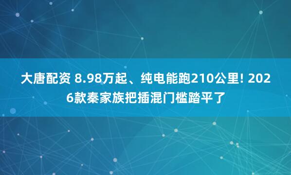 大唐配资 8.98万起、纯电能跑210公里! 2026款秦家族把插混门槛踏平了