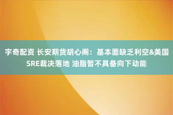 宇奇配资 长安期货胡心阁：基本面缺乏利空&美国SRE裁决落地 油脂暂不具备向下动能